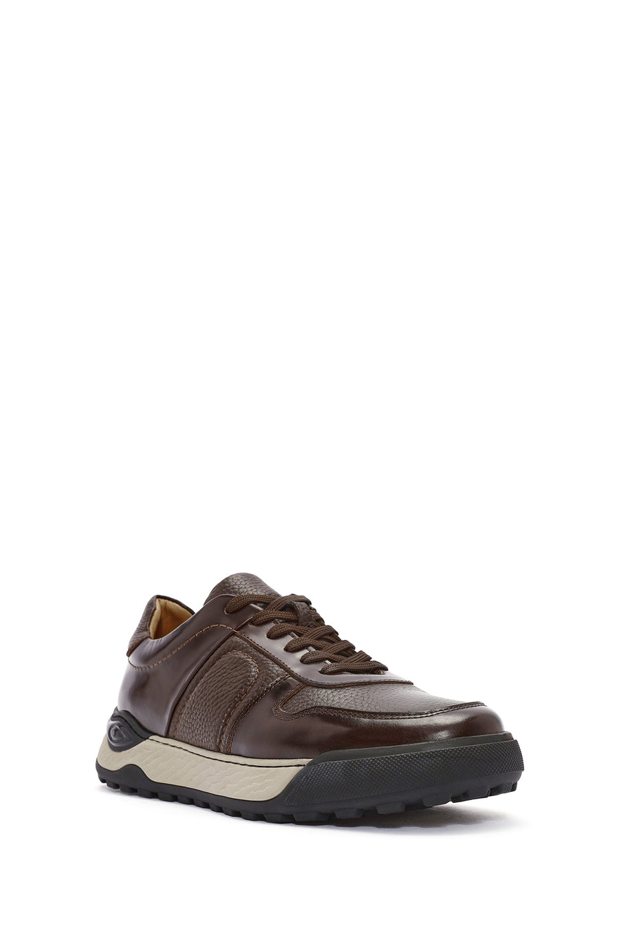 Erkek Kahverengi Bağcıklı Deri Casual Sneaker