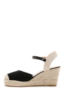 Women's Black Ankle Strap Wedge Heeled Espadrille | Derimod