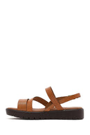 Women's Tan Thick Soled Leather Bodrum Sandals | Derimod