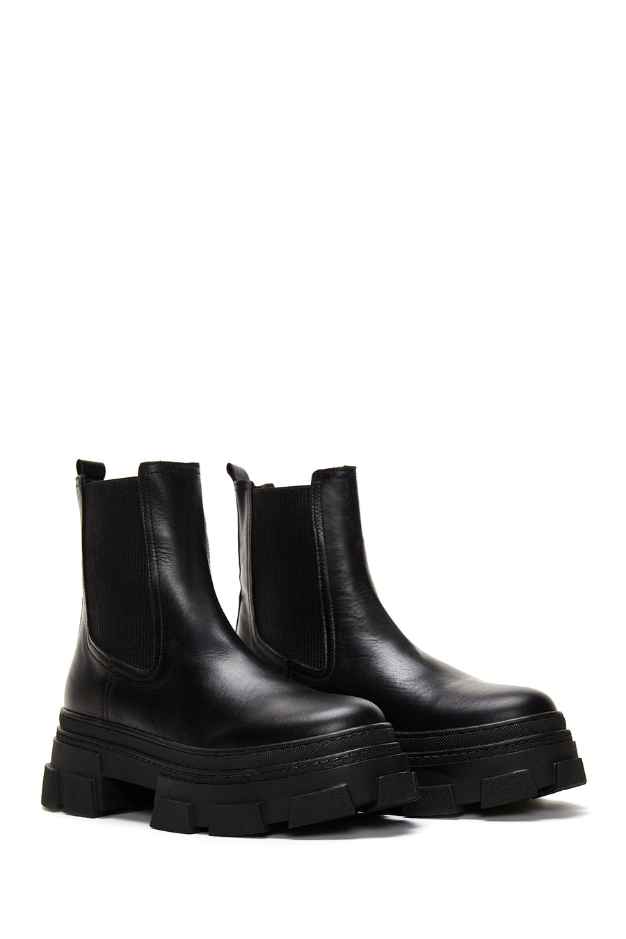 Women's Black Chunky Leather Chelsea Boots