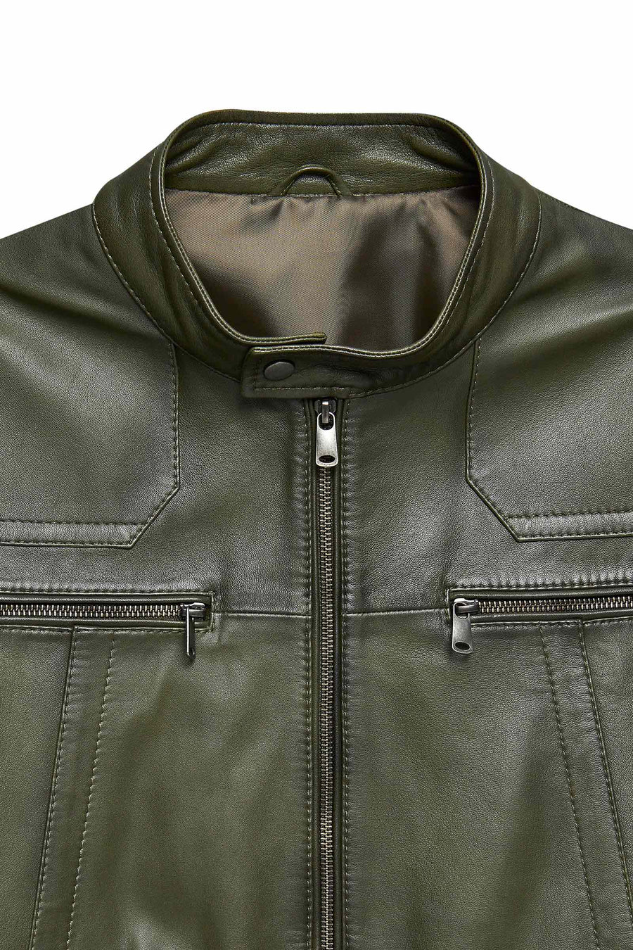 Lucas Men's Khaki Mandarin Collar Leather Jacket