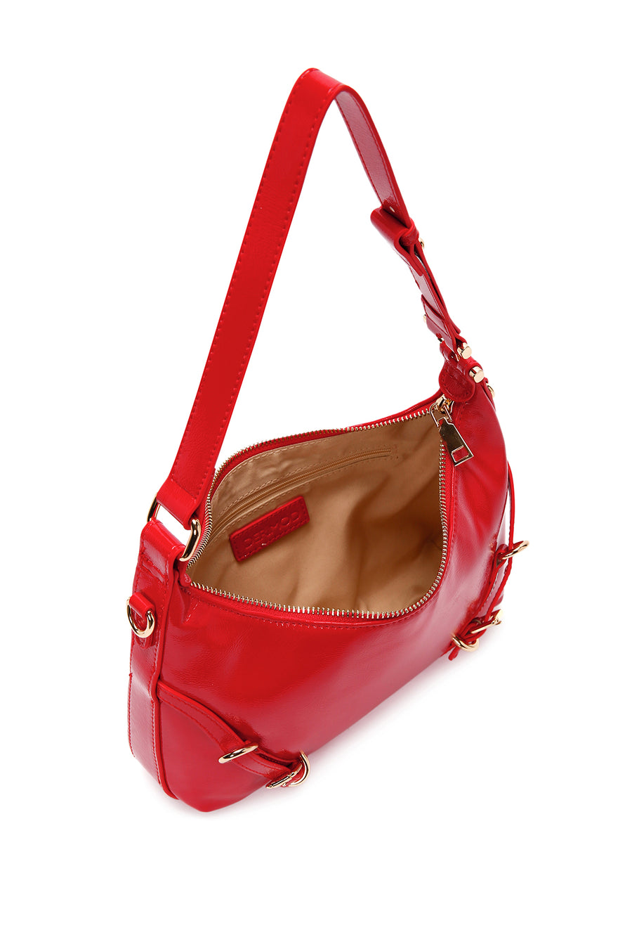 Women's Red Long Strap Patent Leather Shoulder Bag