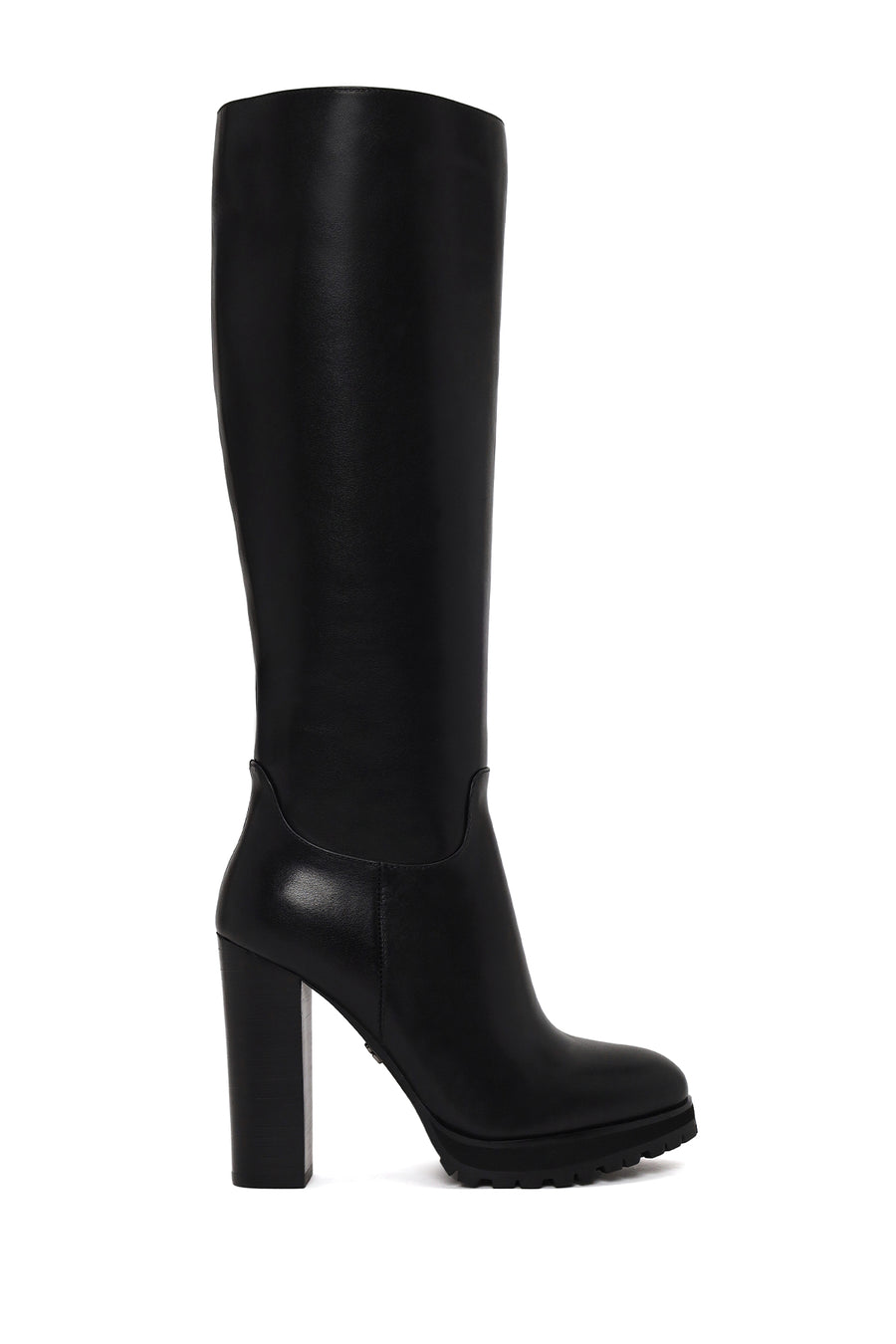 Woman Black Zip Closure High Thick-Heeled Leather Boots AF530012DV | Derimod