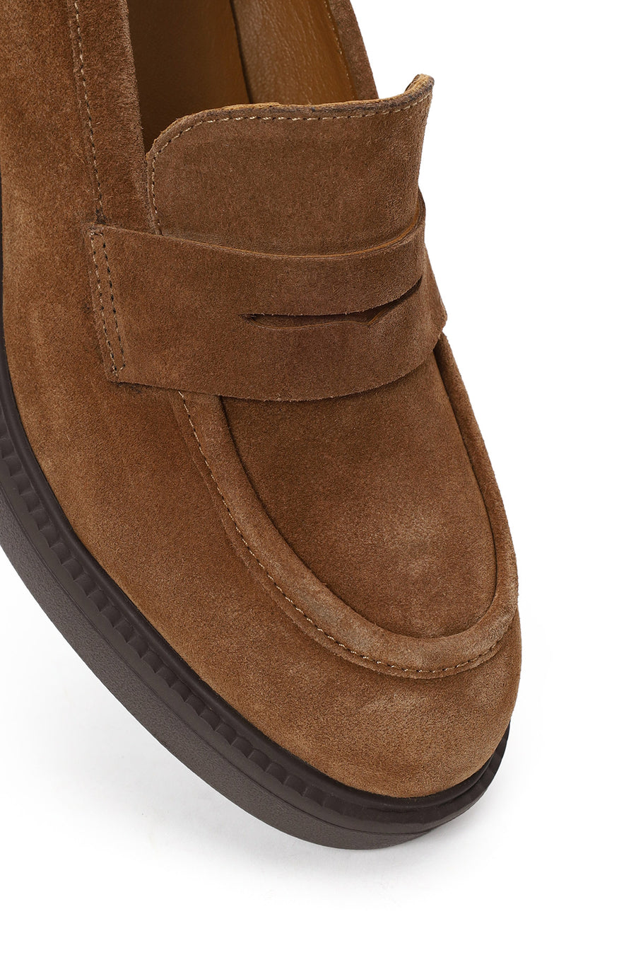 Woman Tan Chunky-Heel Suede Loafer