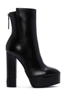 Women's Black High Heeled Platform Leather Boots | Derimod