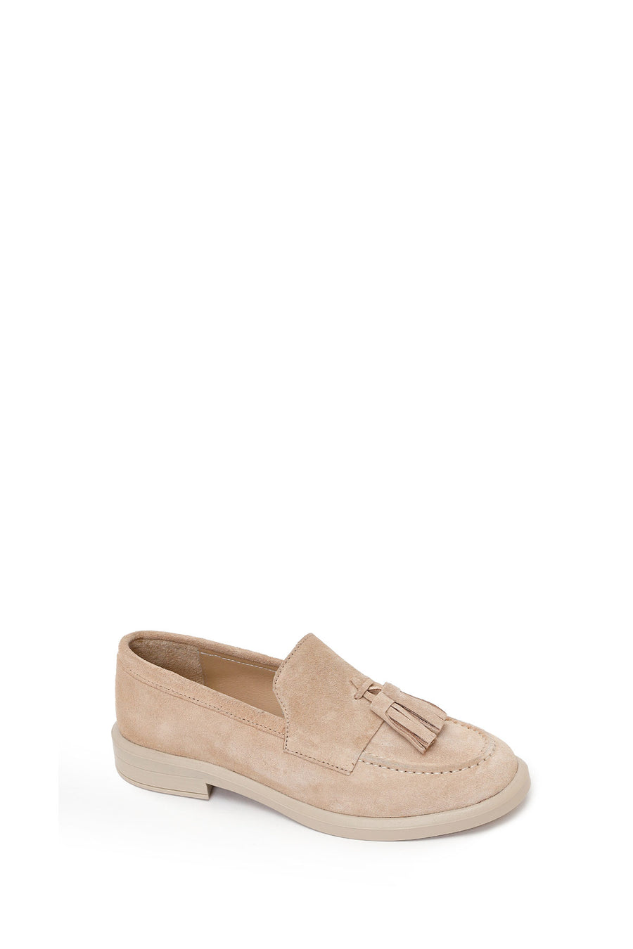 Woman Beige Tasselled Suede Loafer