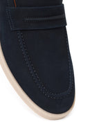 Male Navy Nubuck Leather Loafer | Derimod