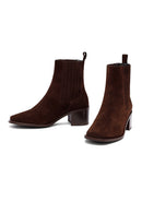 Woman Brown Chunky-Heeled Suede Chelsea Boots | Derimod