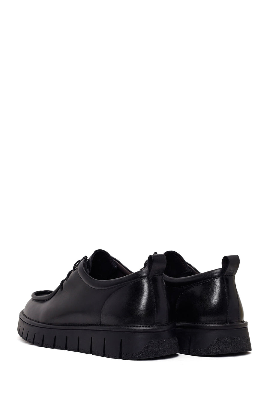 Male Black Lace-Up Thick-Soled Leather Casual Shoes