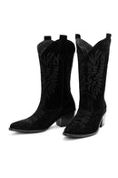 Women's Black Suede Leather Heeled Cowboy Boots | Derimod