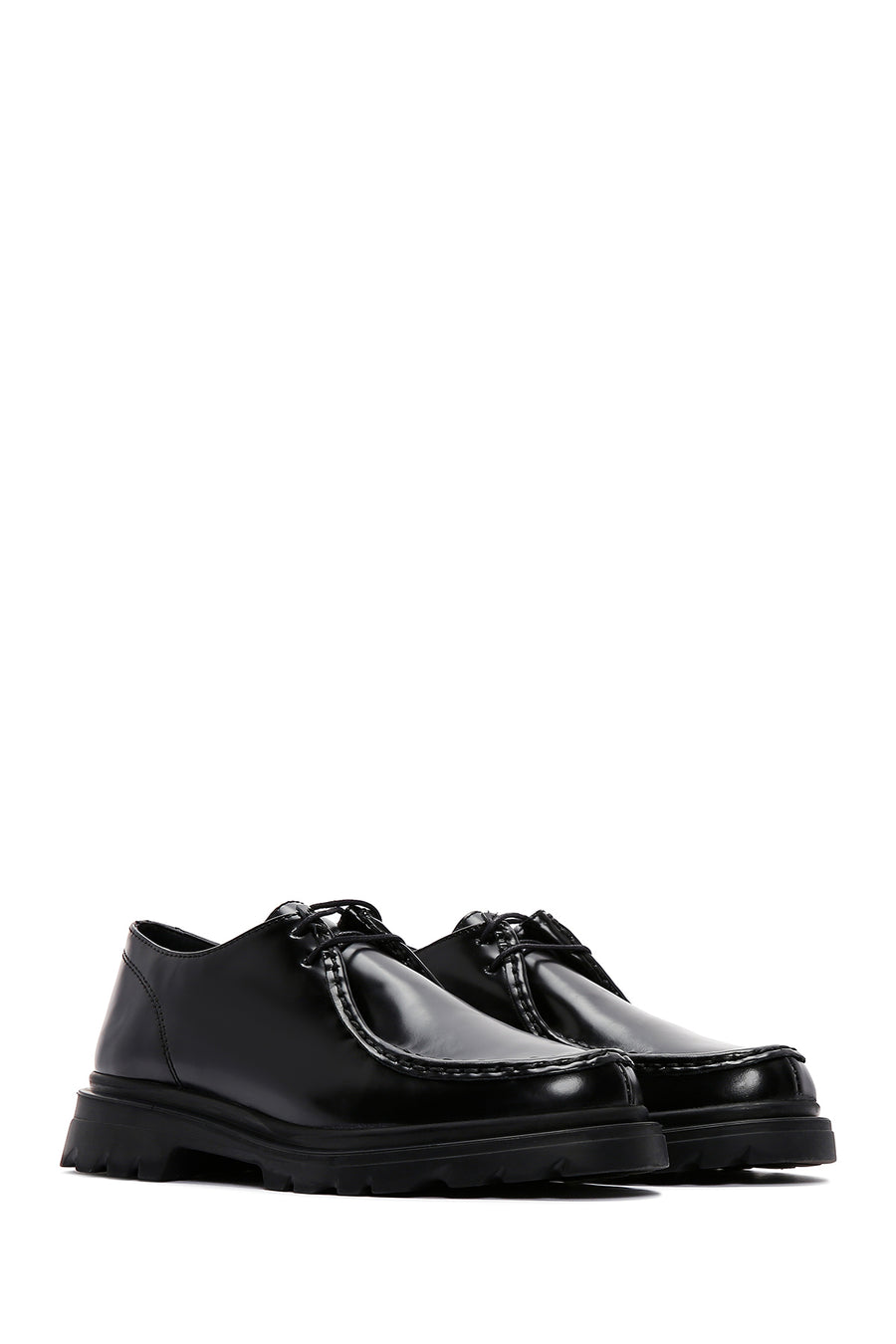 Women's Black Lace-Up Leather Casual Shoes