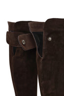 Women's Brown Thin Heeled Suede Leather Boot | Derimod