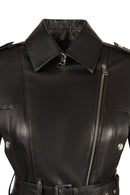 Avanti Woman Black Off-Shoulder Short Biker Leather Jacket | Derimod