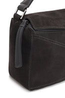 Woman Gray Long-Strap Suede Crossbody Bag | Derimod