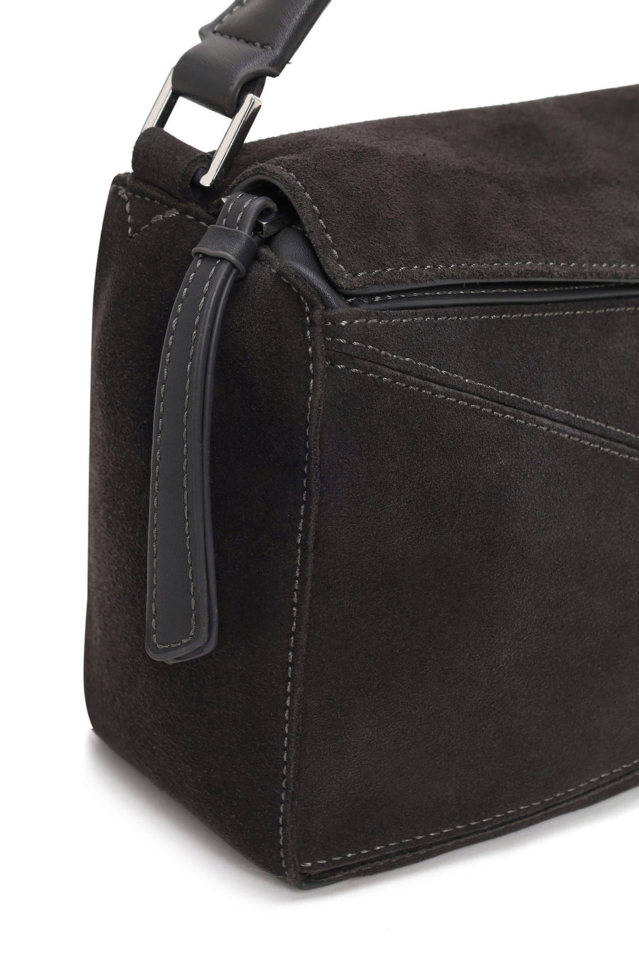 Woman Gray Long-Strap Suede Crossbody Bag