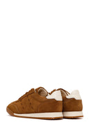 Woman Tan Lace-Up Suede Leather Sneakers | Derimod