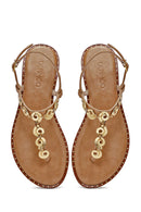 Women's Brown Ankle Buckle Flip-Flop Leather Sandals | Derimod