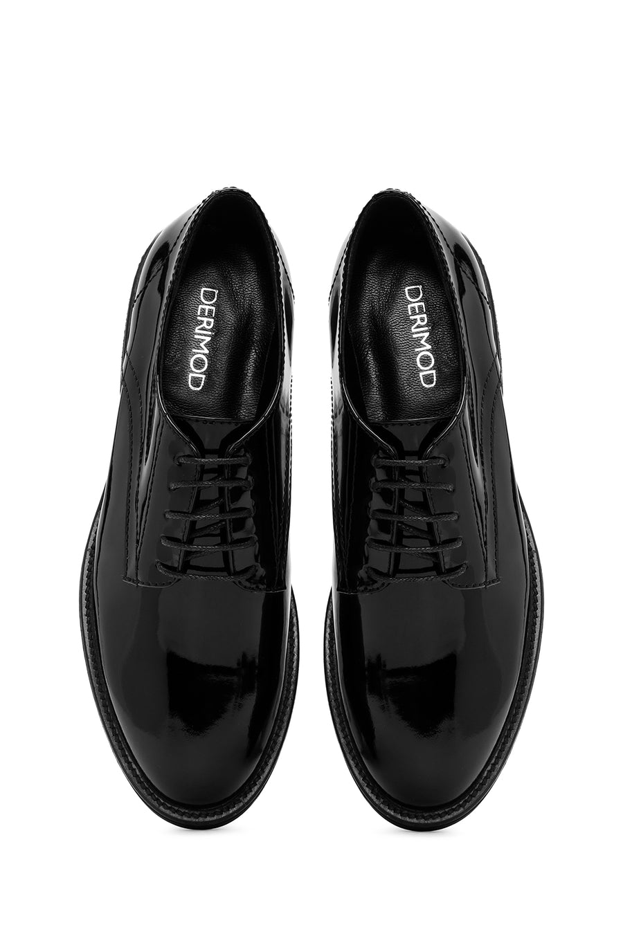 Women's Black Lace-Up Patent Leather Masculine Shoes