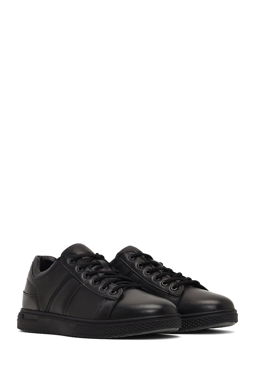 Erkek Siyah Bağcıklı Deri Casual Sneaker