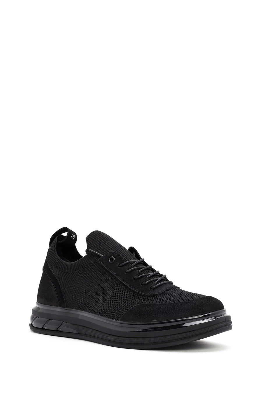 Erkek Siyah Kalın Tabanlı Bağcıklı Kumaş Sneaker