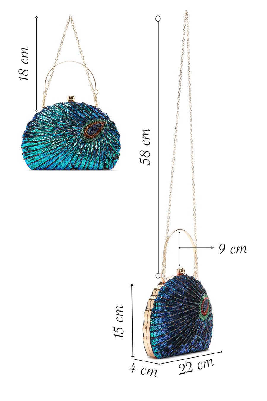 Women's Blue Long Chain Strap Sequined Box Evening Handbag