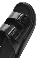Men's Black Buckled Leather Slippers | Derimod