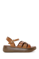 Women's Tan Leather Thick Soled Comfort Sandals | Derimod