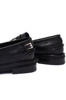 Woman Black Buckled Leather Masculine Loafer | Derimod