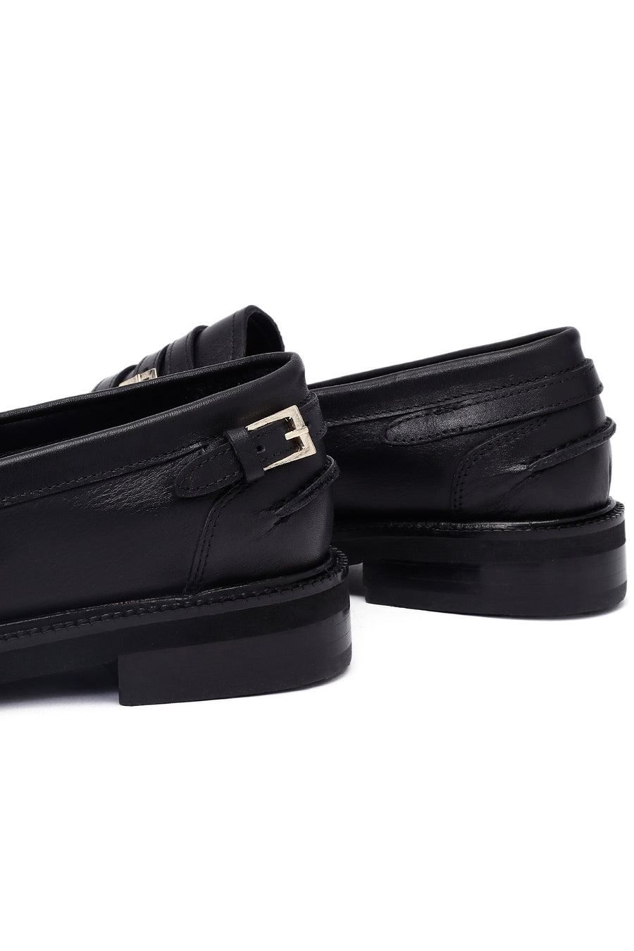 Woman Black Buckled Leather Masculine Loafer