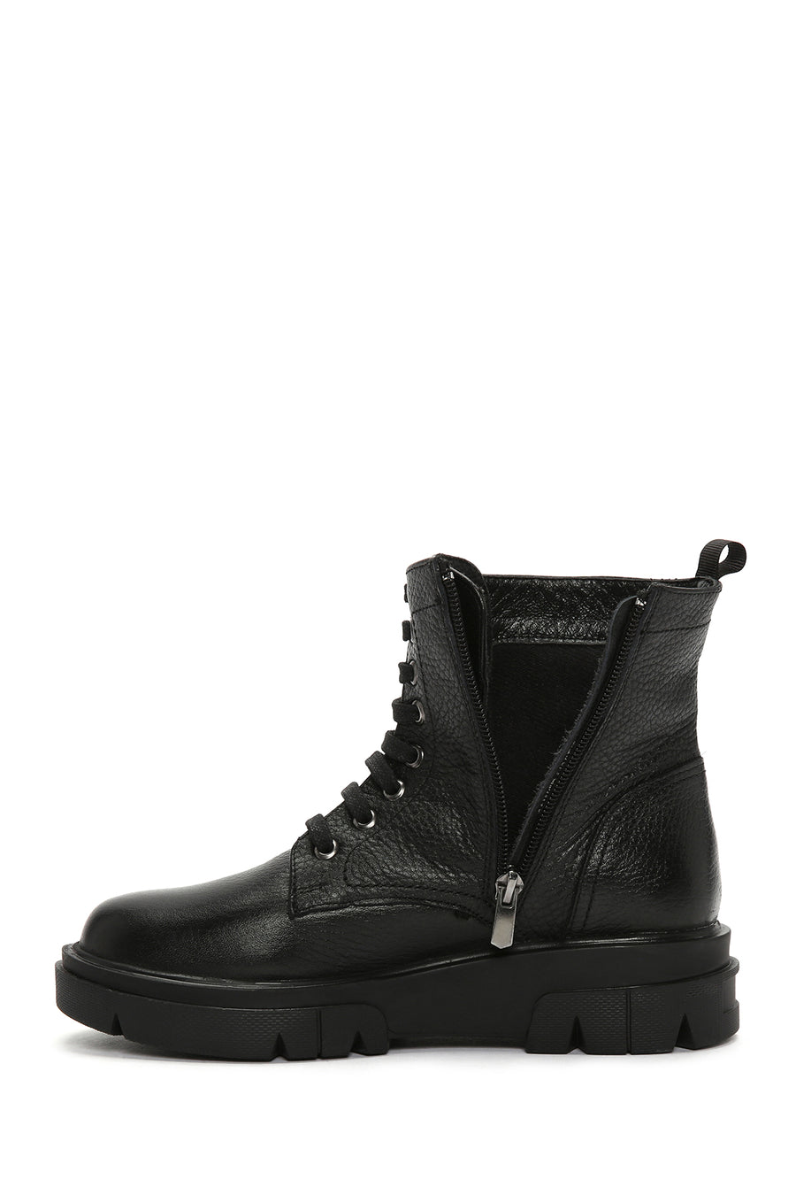 Women's Black Zippered Thick-Soled Leather Boots