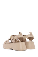 Women's Beige Ankle Strap Thick Soled Leather Sandals | Derimod