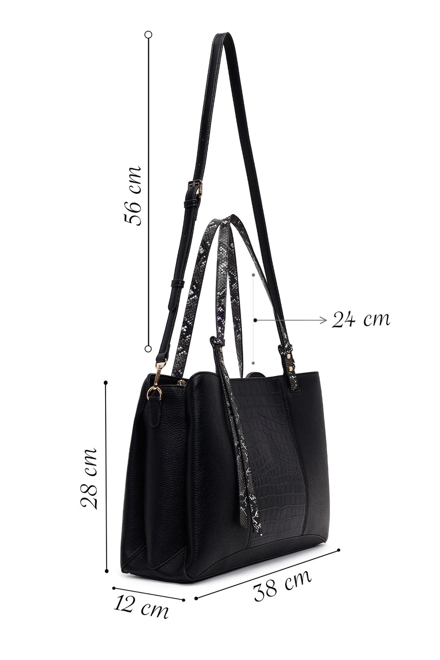 Woman Black Long-Strap Patterned Shoulder Bag