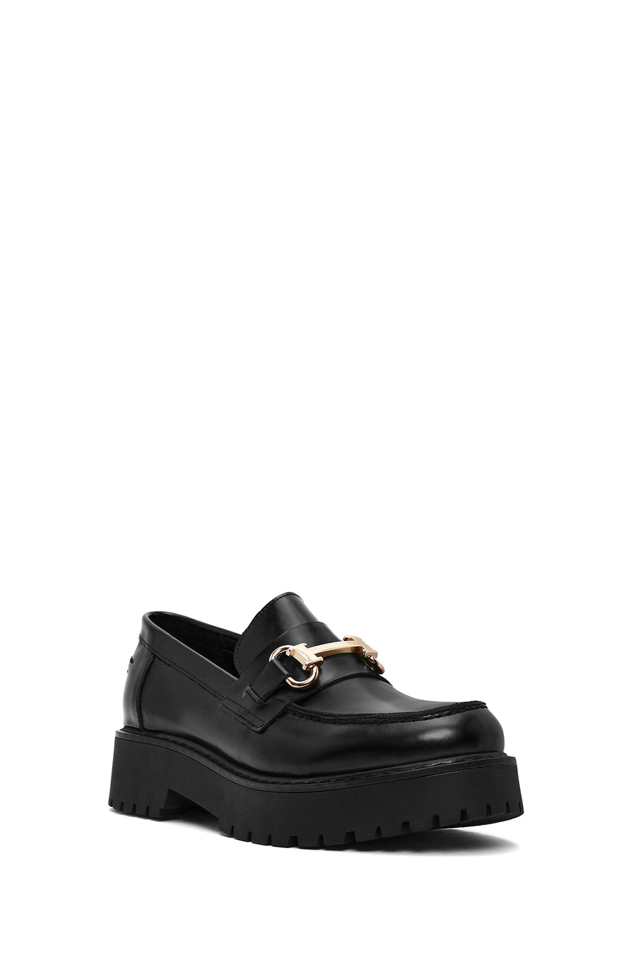 Women's Black Buckle Detailed Thick-Soled Leather Masculine Loafer