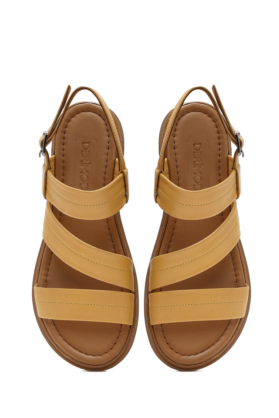 Women's Yellow Ankle Buckle Leather Sandals