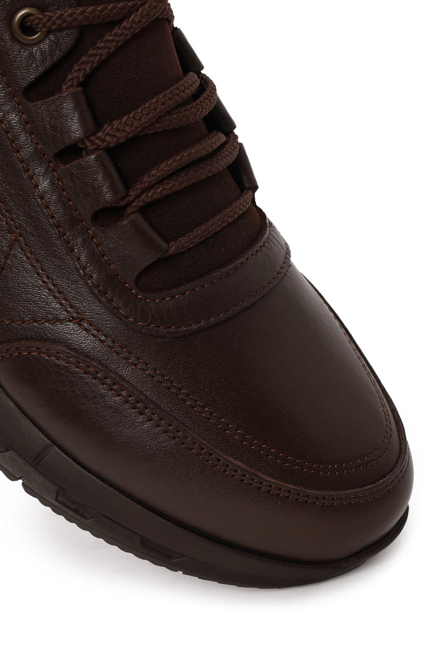 Erkek Kahverengi Bağcıklı Deri Casual Sneaker