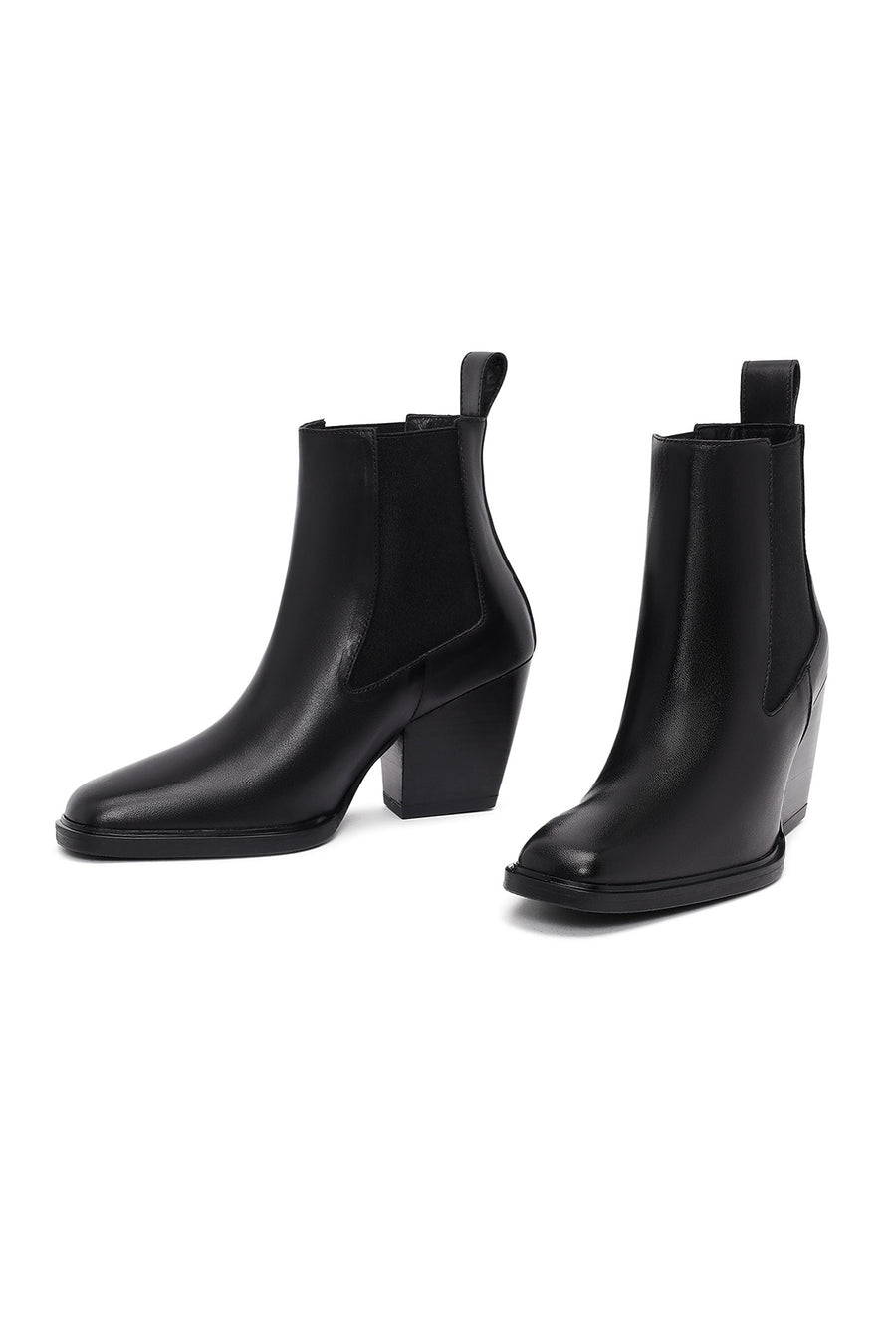 Women's Black Thick Heeled Leather Chelsea Boot