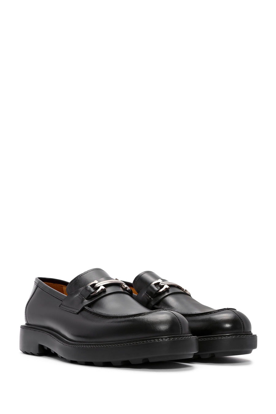Men's Black Buckle Detailed Leather Casual Loafer