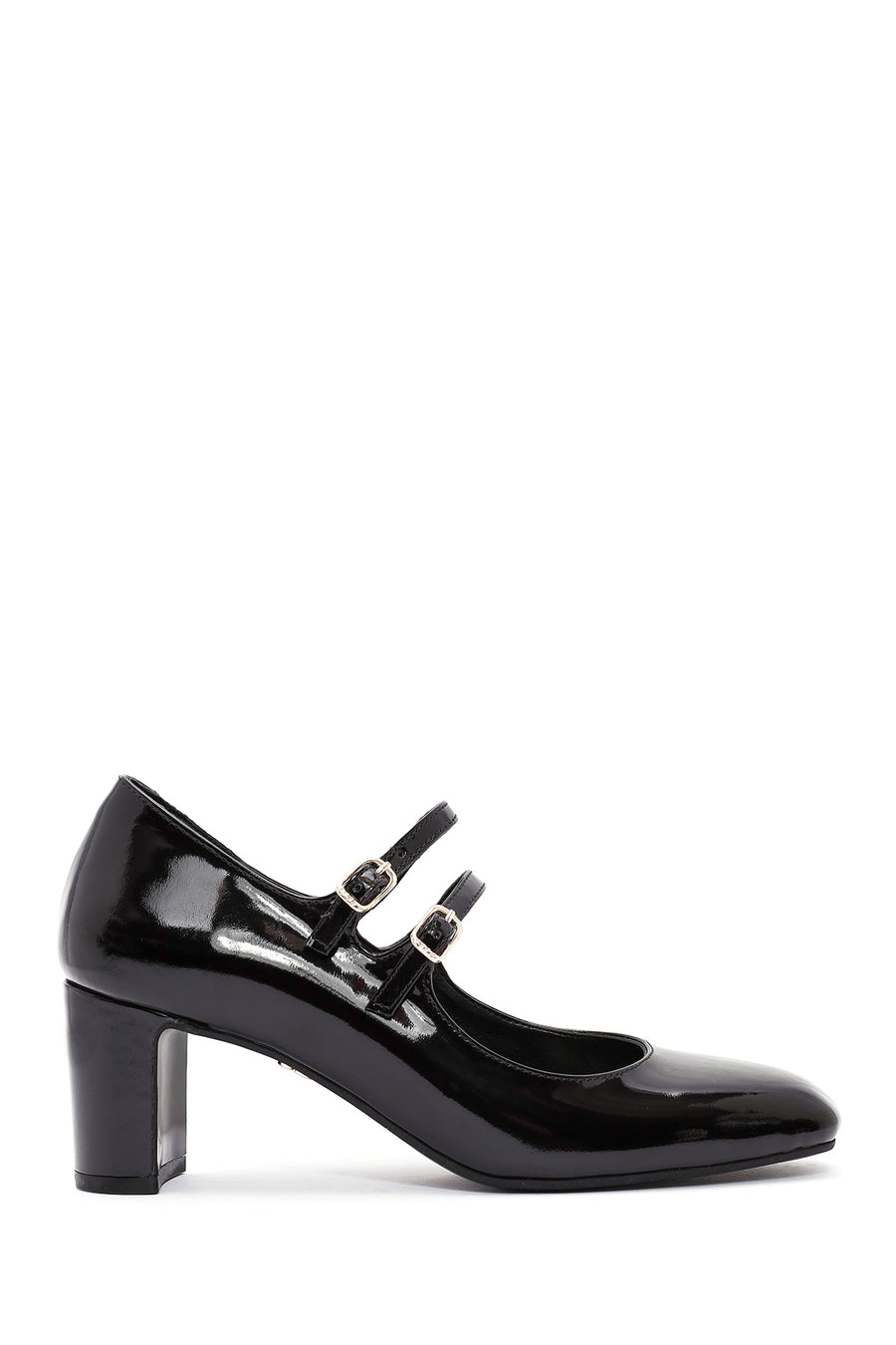 Women's Black Double Buckle Thick Heel Patent Leather Mary Jane Shoes 24WFD162416 | Derimod