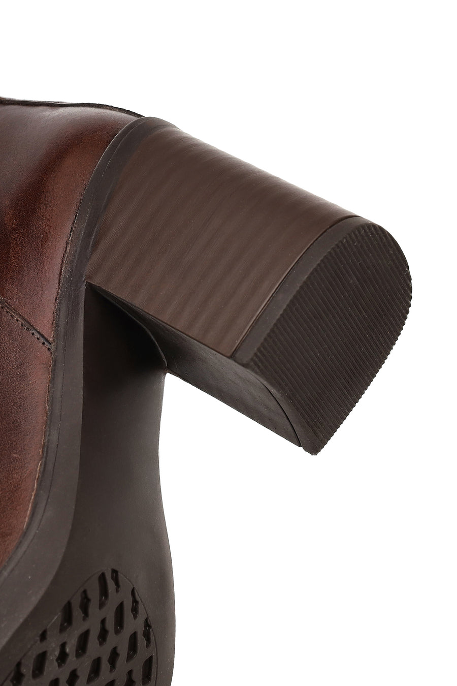 Woman Brown Zip Closure Chunky Heeled Leather Boots