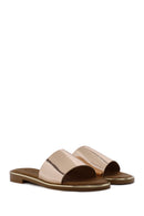 Women's Pink Metallic Leather Slippers | Derimod