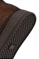 Woman Brown Thick-Soled Embellished Leather Teddy Boots | Derimod