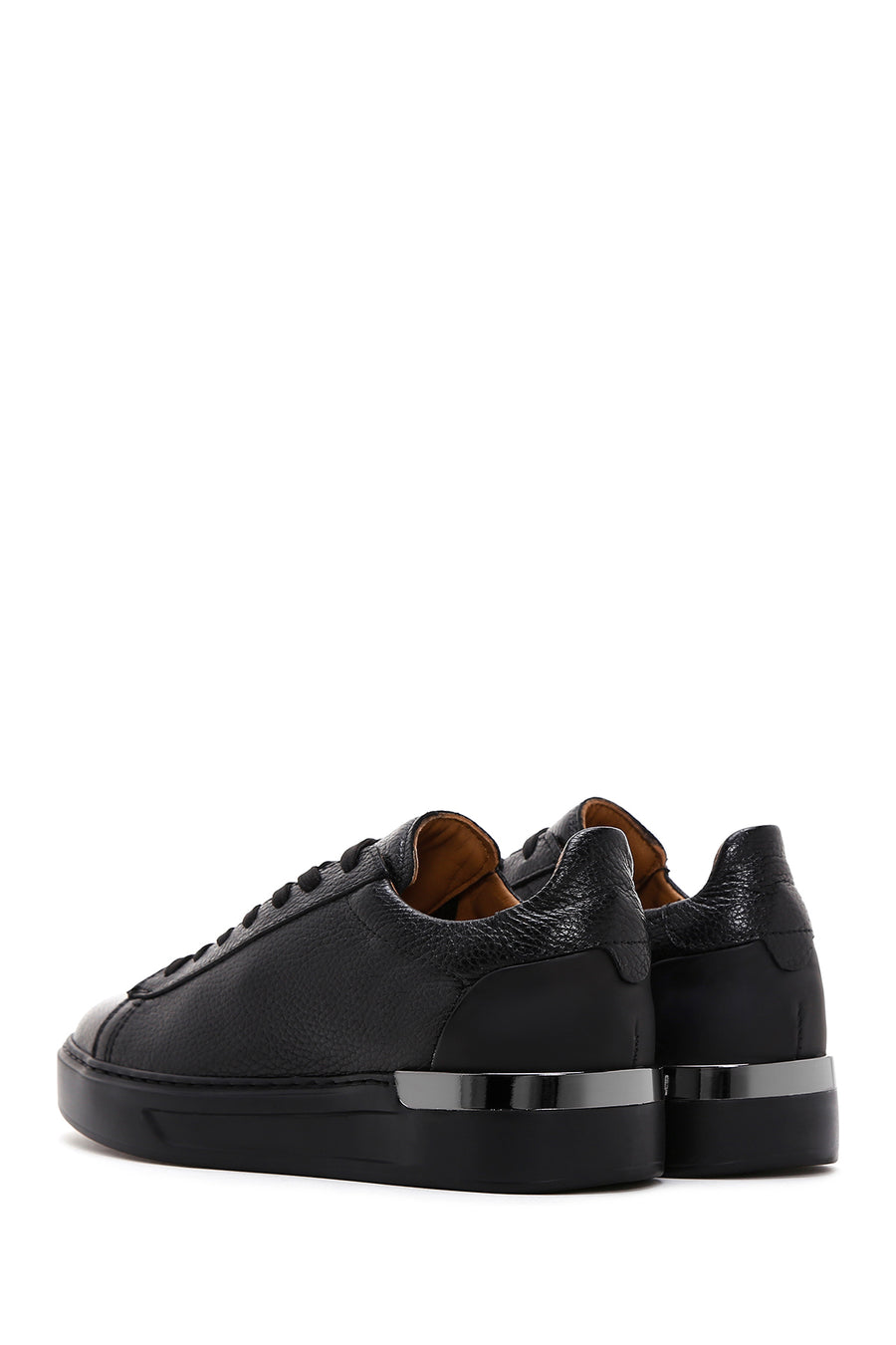 Erkek Siyah Bağcıklı Deri Sneaker