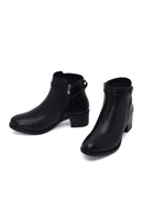 Woman Black Zip Closure Short-Heeled Leather Boots | Derimod