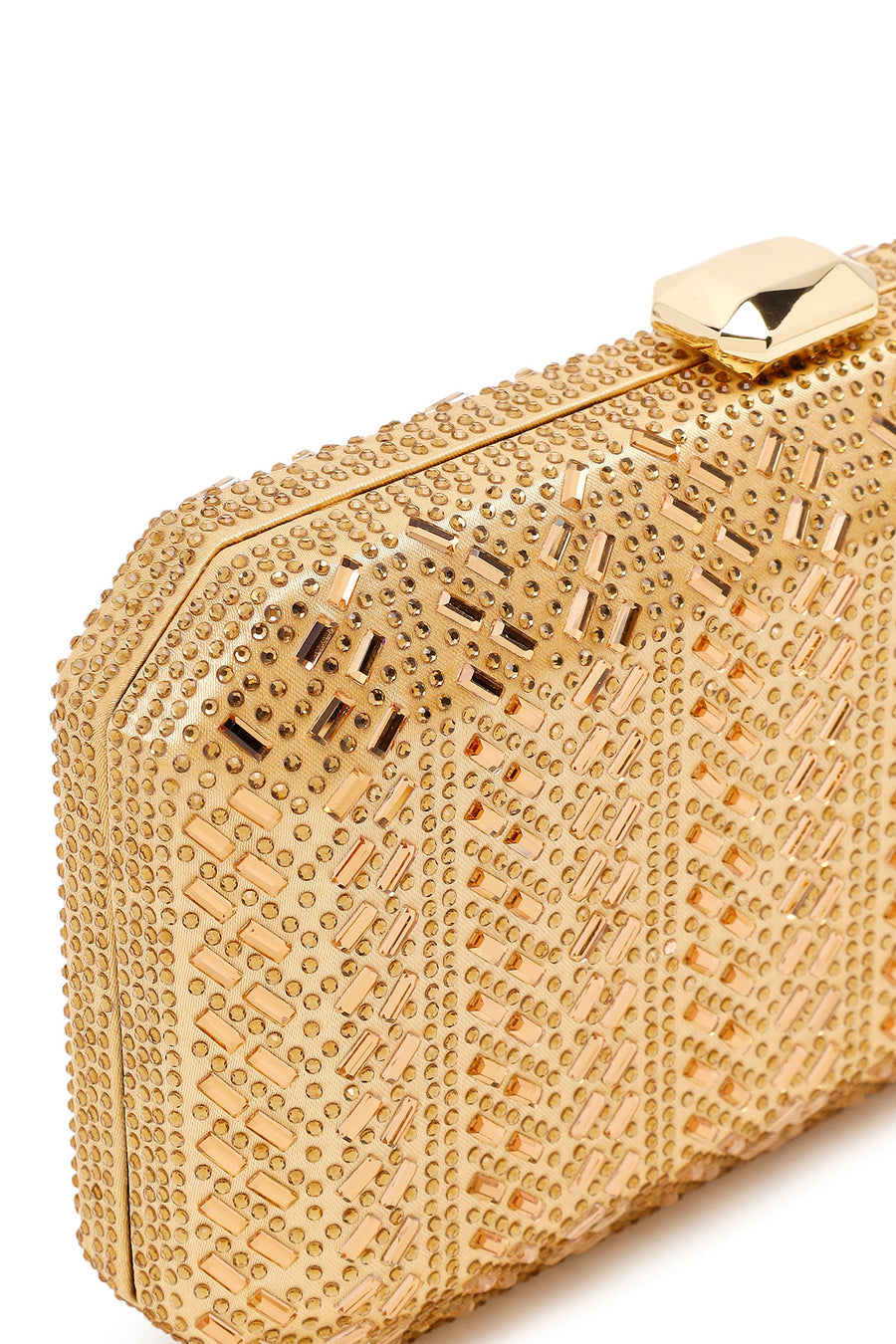 Woman Gold Long Chain Strap Embellished Mini Box Evening Bag