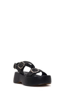 Women's Black Double Buckle Thick-Soled Braided Sandals | Derimod