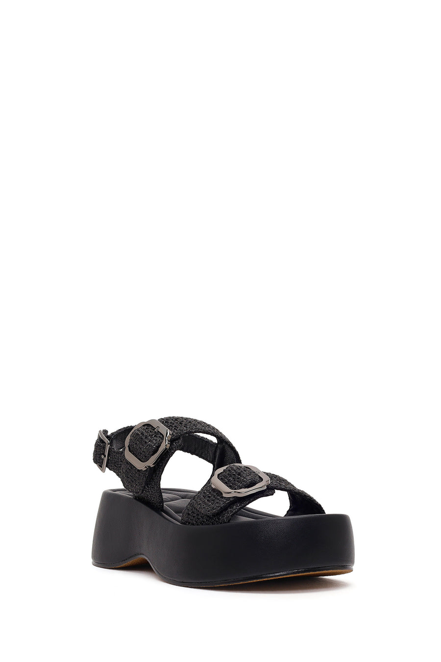 Women's Black Double Buckle Thick-Soled Braided Sandals