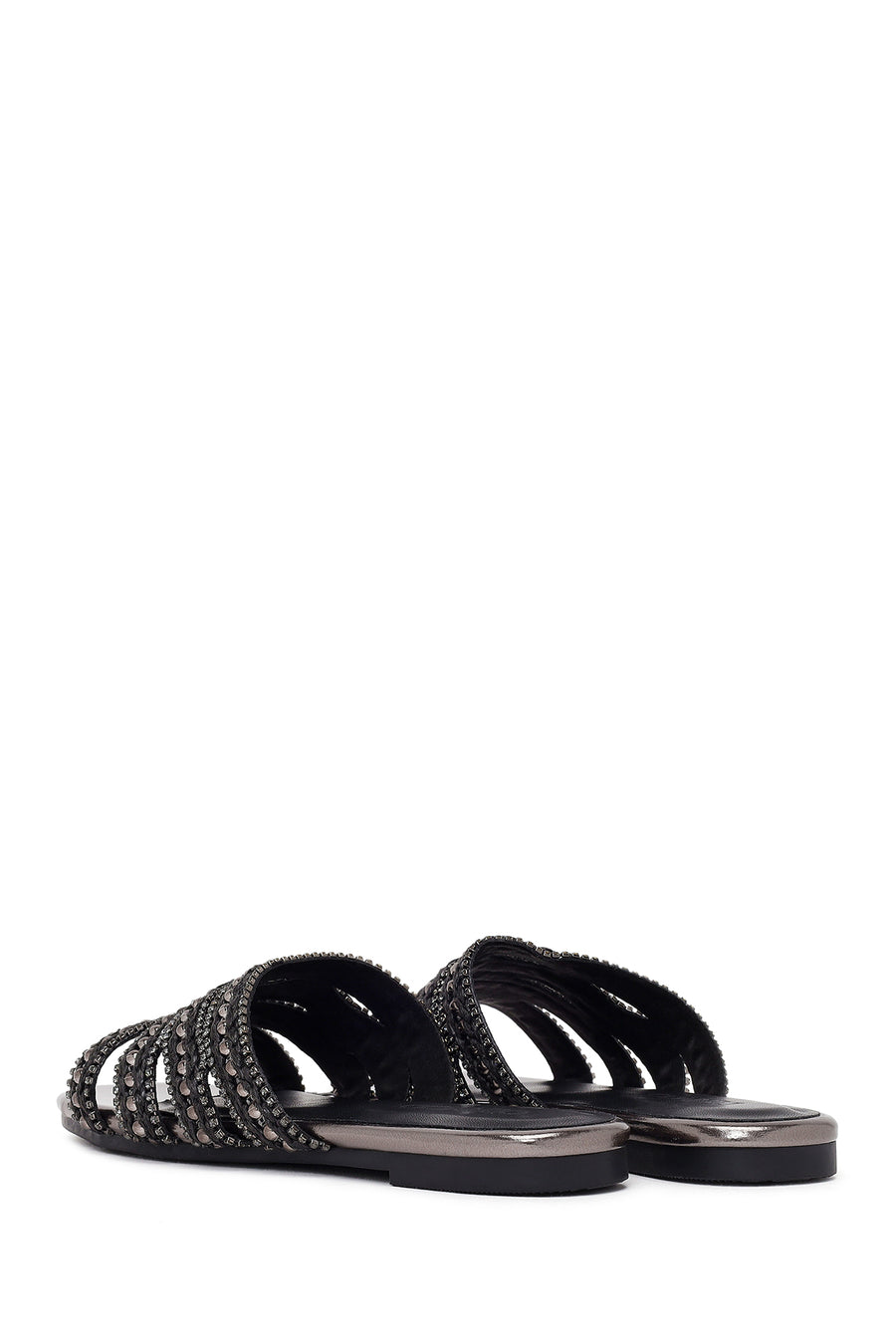 Woman Anthracite Stone-Embellished Slipper