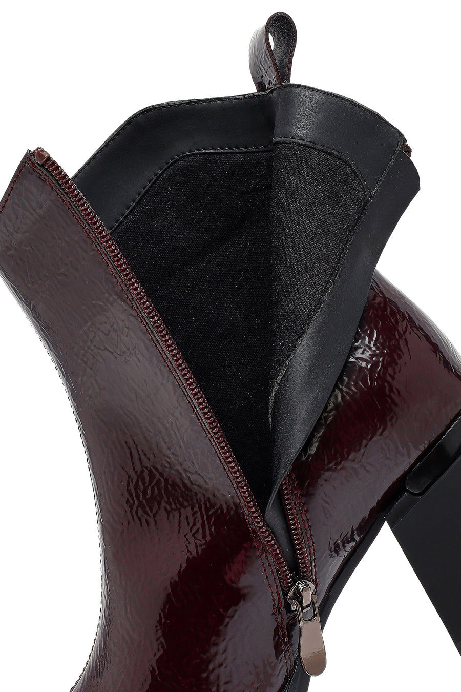 Woman Burgundy Zip Closure Chunky-Heeled Boots