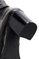 Woman Black Zippered Chunky Heels Leather Boat | Derimod