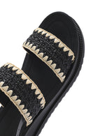Women's Black Ankle Buckle Thick Soled Straw Sandals | Derimod
